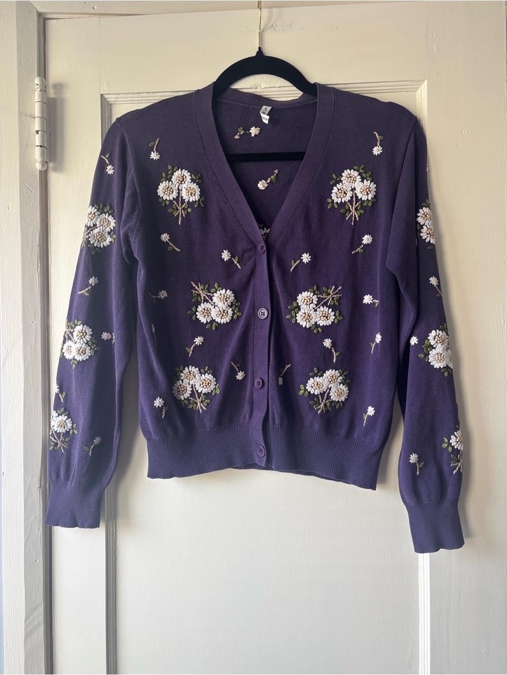 Needles Purple Floral Embroidered V-Neck Cardigan